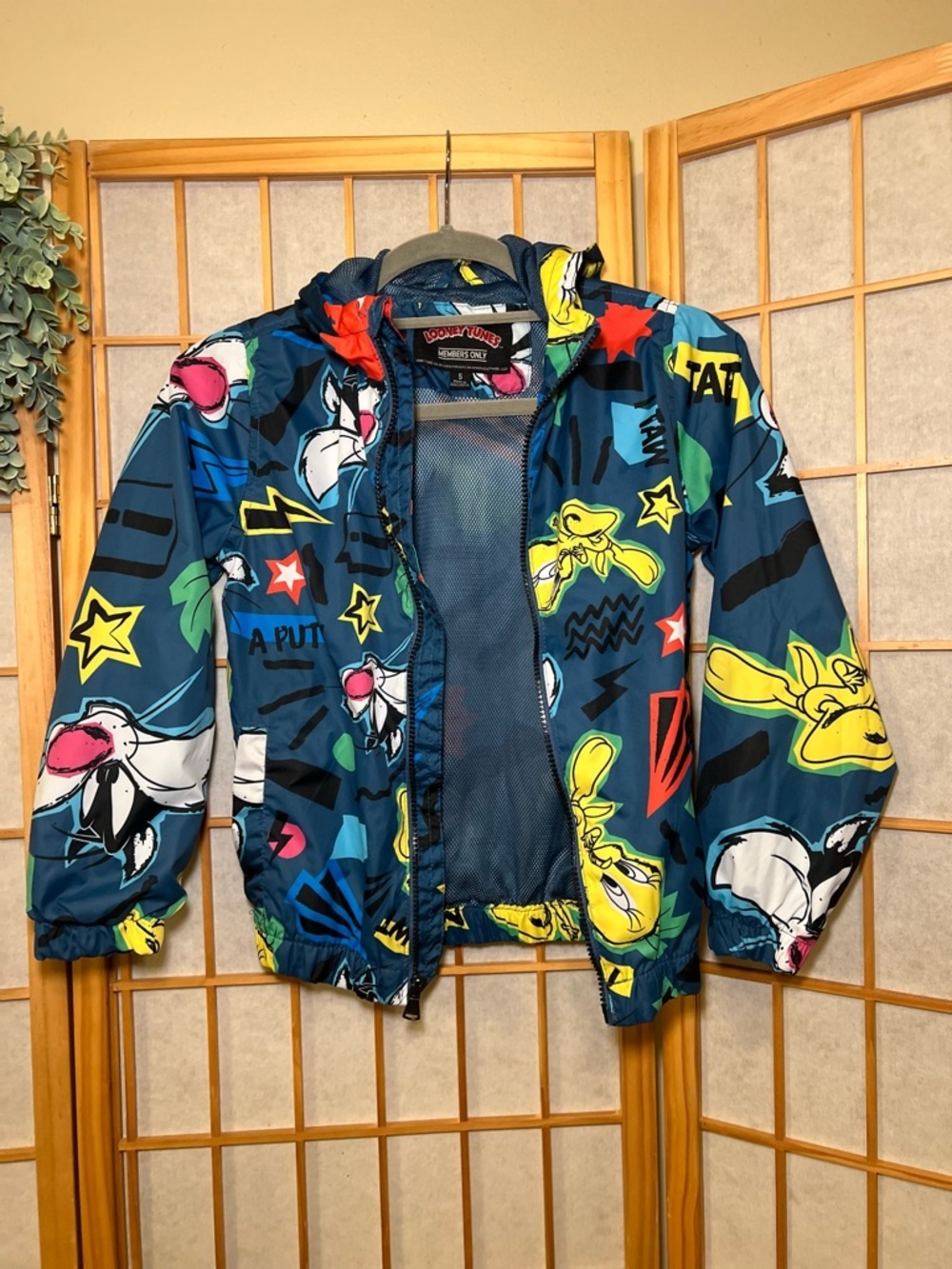 Looney Tunes Members Only Hooded Windbreaker Jacket Kids Size5 Colorful Graphic - Picture 3 of 15